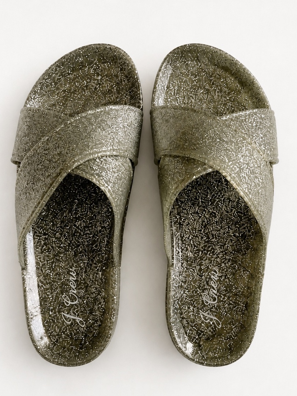 J Crew Silver Glitter Jelly Slide Sandals